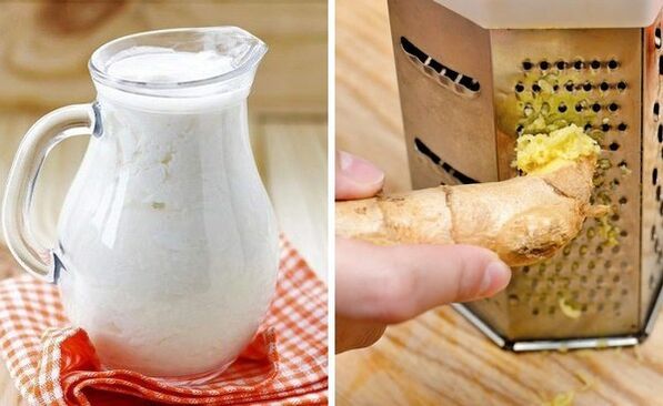 Machen Sie einen Cocktail mit Kefir und geriebenem Ingwer.